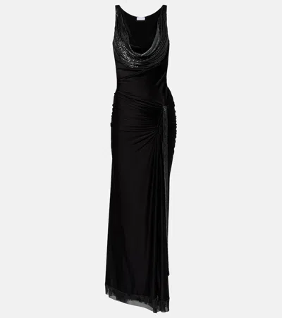 Rabanne Mesh-detailed Jersey-satin Maxi Dress In Black