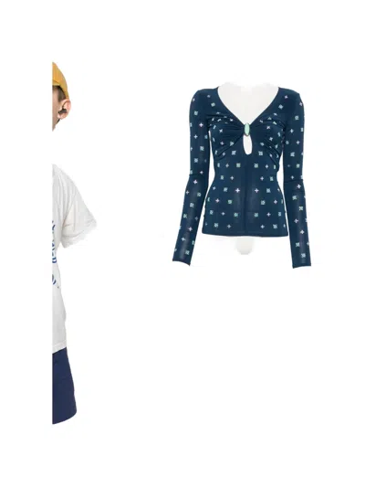 Rabanne Cut-out Embellished Stretch-jersey Top In Blue