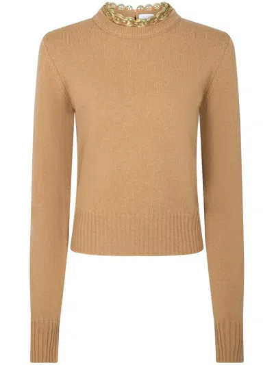 Rabanne Chain Detail Merino Wool Pullover In Neutrals