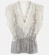 Rabanne Embellished Lace-trimmed Top In Silver