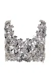 Rabanne Embellished Metallic Crop Top In Silver