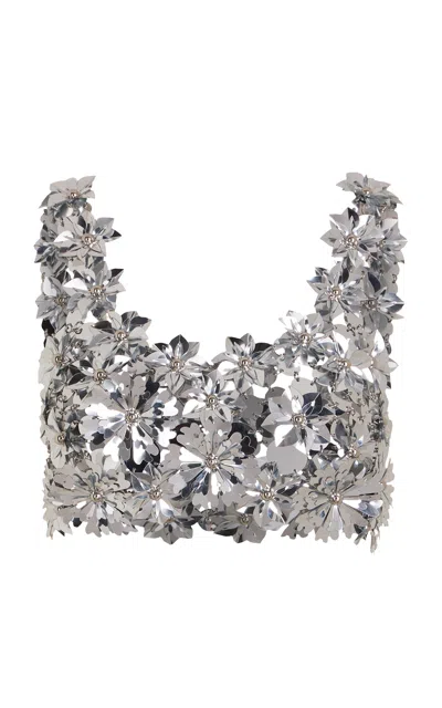 Rabanne Embellished Metallic Crop Top In Silver