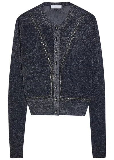 Rabanne Embellished Metallic-knit Cardigan In Blue