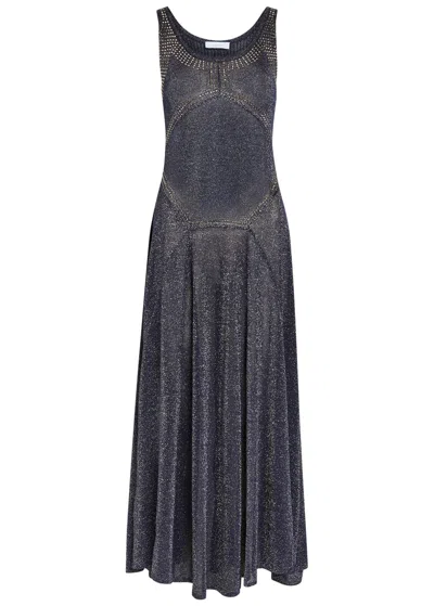 Rabanne Embellished Metallic-knit Midi Dress In Blue