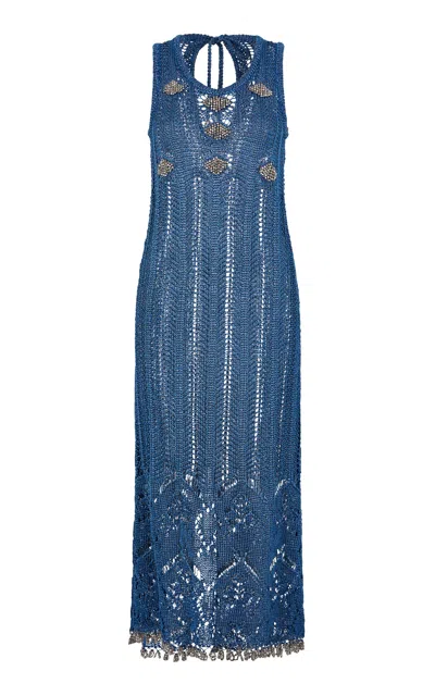 RABANNE EMBELLISHED METALLIC KNIT MIDI DRESS