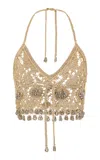Rabanne Embellished Metallic Knit Top In Gold