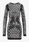 Rabanne Black Dress With Geometric All-over Pattern In Semi-transparent Polyamide Woman In Black