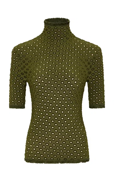 Rabanne Embellished Mock-neck Knit Top In Green