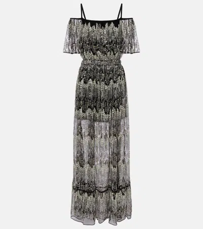 Rabanne Embellished Off-shoulder Gown In Black