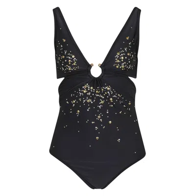 Rabanne Embellished One Piece Swimsuit In Black
