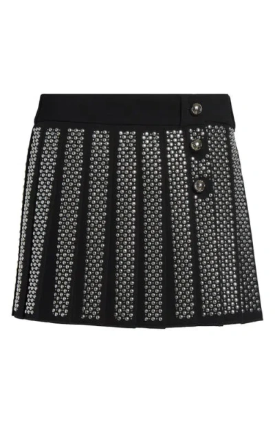 Rabanne Embellished Pleated Wool Grain De Poudre Miniskirt