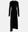 Rabanne Embellished Ruched Velvet Midi Dress In Black