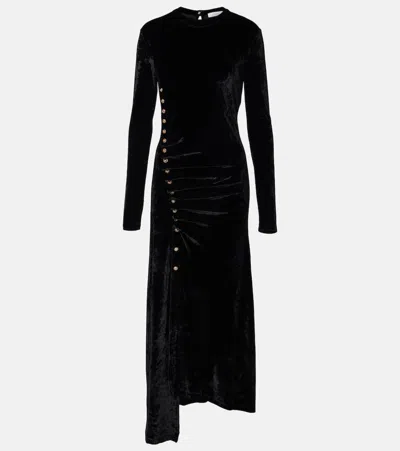 Rabanne Embellished Ruched Velvet Midi Dress In Black