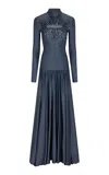Rabanne Embellished Satin Jersey Gown In Blue