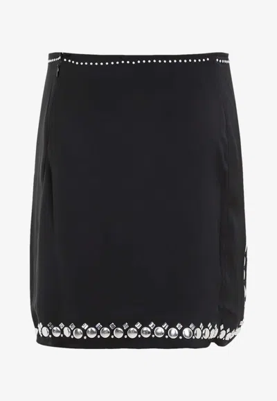 Rabanne Embellished Satin Mini Skirt In Black