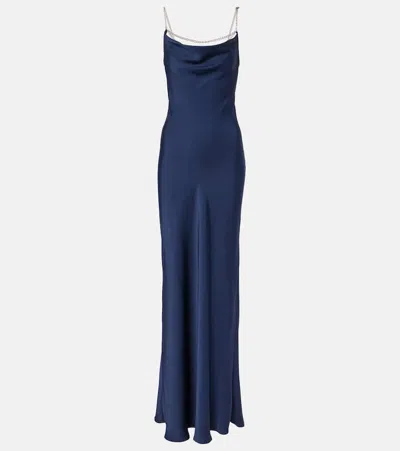 Rabanne Embellished Satin Slip Dress In Blue
