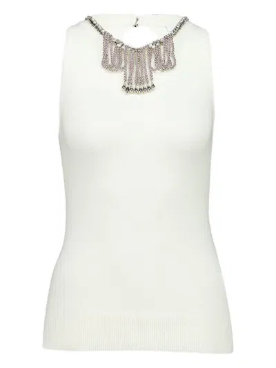 Rabanne Embellished Sleeveless Tank Top In White