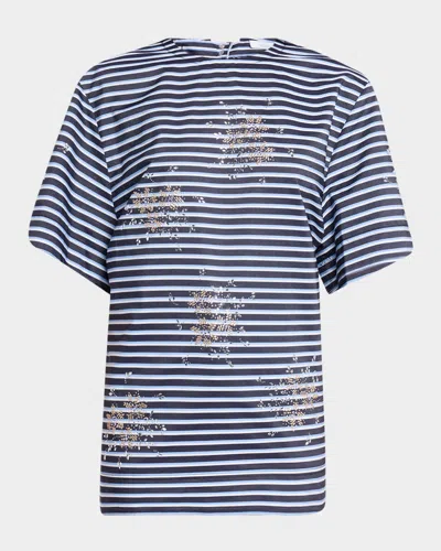 Rabanne Embellished Striped Short-sleeve Backless T-shirt