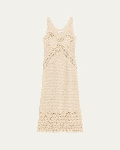 Rabanne Embellished Textured Crochet Knit Midi Dress In Neutral