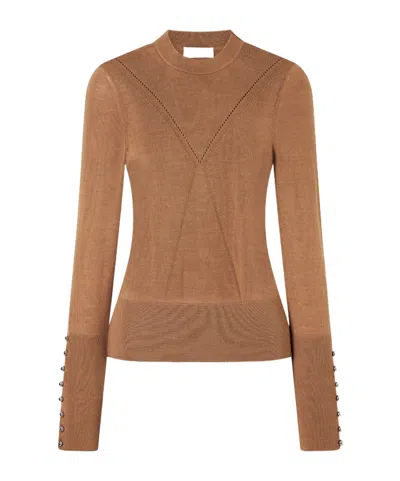 Rabanne Ribbed Embellished Wool And Silk-blend Sweater In Brown