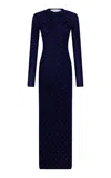 Rabanne Embellished Wool-blend Maxi Dress In Blue