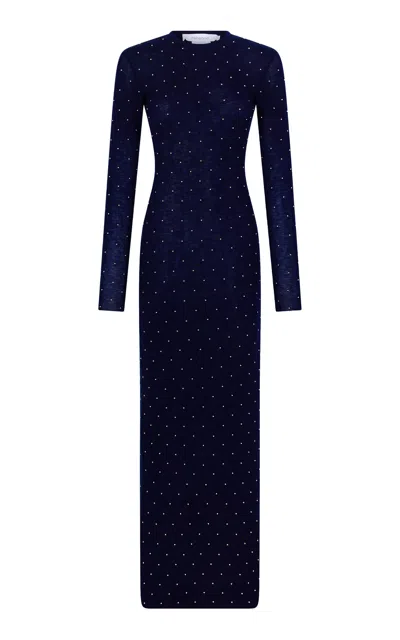Rabanne Embellished Wool-blend Maxi Dress In Blue
