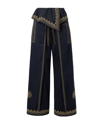 Rabanne Embroidered Belted Layered Twill Pants In Black