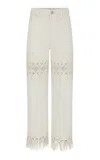 Rabanne Embroidered Cotton Straight-leg Pants In White