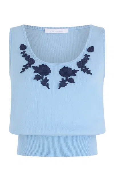 Rabanne Embroidered Cotton Top In Blue
