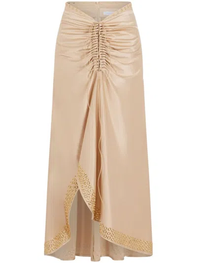 RABANNE EMBROIDERED EYELETS ASYMMETRIC SKIRT