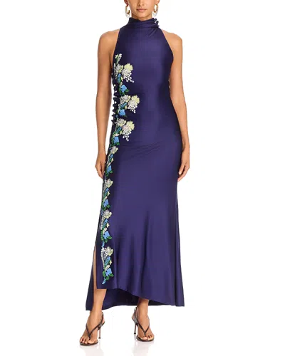 Rabanne Embroidered Floral Halter Dress In Blue