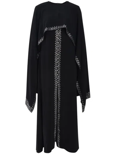 Rabanne Womens Black Embellished-trim Draped-panel Woven Midi Dress