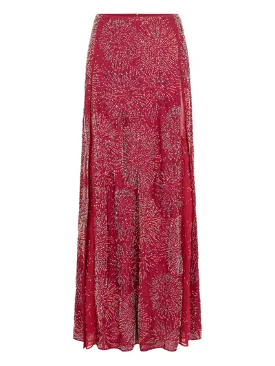 Rabanne Embroidered Pearl Satin Skirt In Burgundy