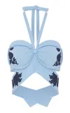 Rabanne Embroidered Wool Halter Top In Blue