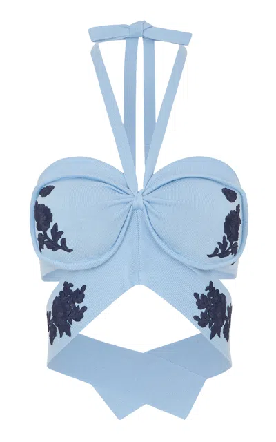Rabanne Embroidered Wool Halter Top In Blue