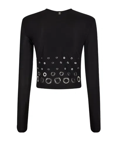 RABANNE PACO RABANNE EYELET CROP LOGO PLAQUE TOP