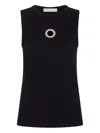 Rabanne Fitted Ribbed Tank Top With Metallic Logo Detail In Black
