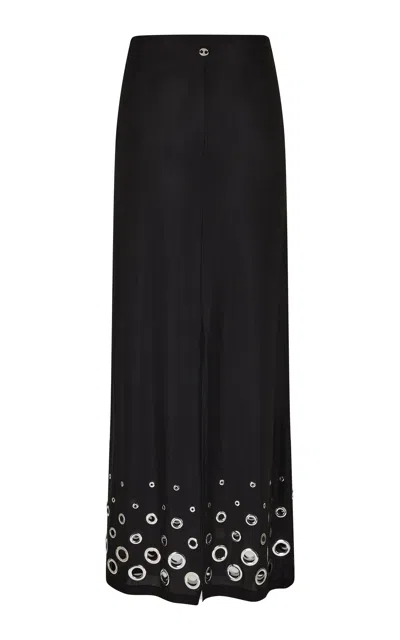 Rabanne Eyelet-detailed Cupro Maxi Skirt In Black