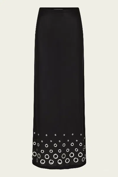 RABANNE EYELET JERSEY MAXI SKIRT IN BLACK
