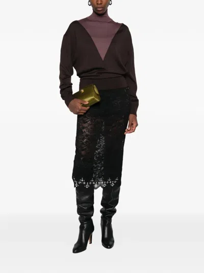 Rabanne Eyelet-embellished Lace Skirt In Brown