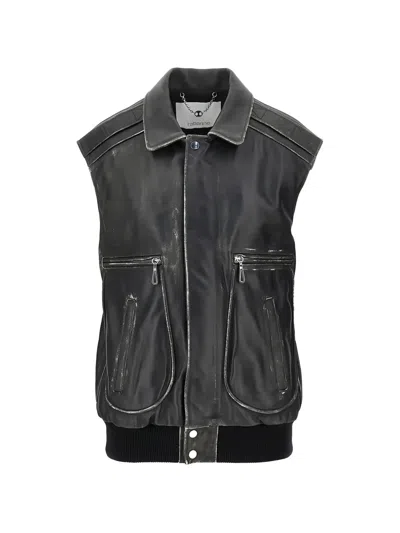 Rabanne Faded Leather Gilet In Black