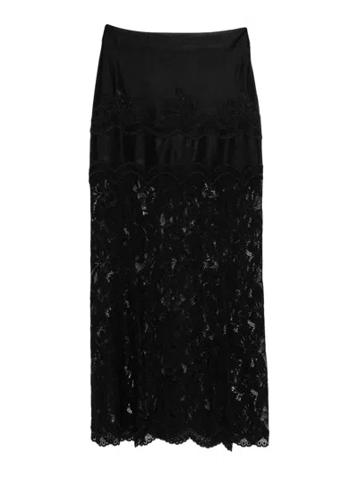 Rabanne Lace Midi Skirt In Black