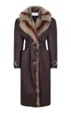 Rabanne Faux-fur Trimmed Coat In Brown