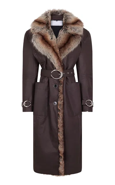 Rabanne Faux-fur Trimmed Coat In Brown