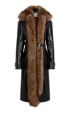 Rabanne Faux-fur-trimmed Leather Coat In Black