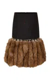 Rabanne Faux-fur-trimmed Midi Skirt In Grey