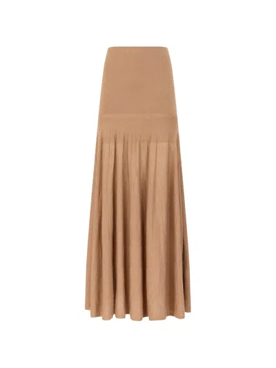 Rabanne Fine-knit Pleated Maxi Skirt In Brown