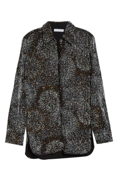 Rabanne Firework Embellished Crepe Button-up Shirt In Black