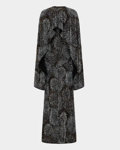 Rabanne Firework Embroidered Long-sleeve Cape Maxi Dress In Multi