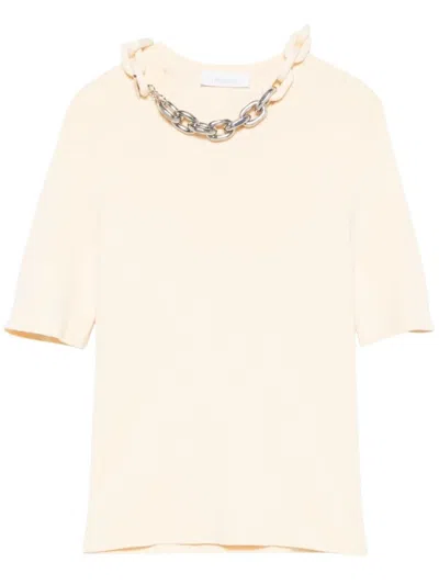 RABANNE RABANNE FITTED BEIGE T-SHIRT WITH CHAIN DETAIL